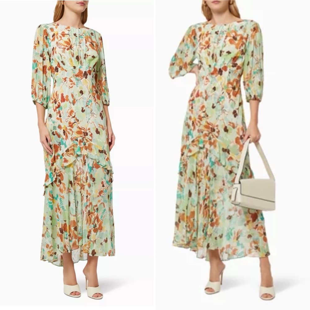 RIXO Beautiful & Flattering Multicolor Floral long dress-LIKE NEW